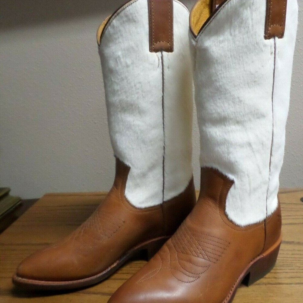 Frye Bruce Pull On Brown Leather Cowboy Boots-Womens 5.5 B-Calf Hair Shaft-NEW